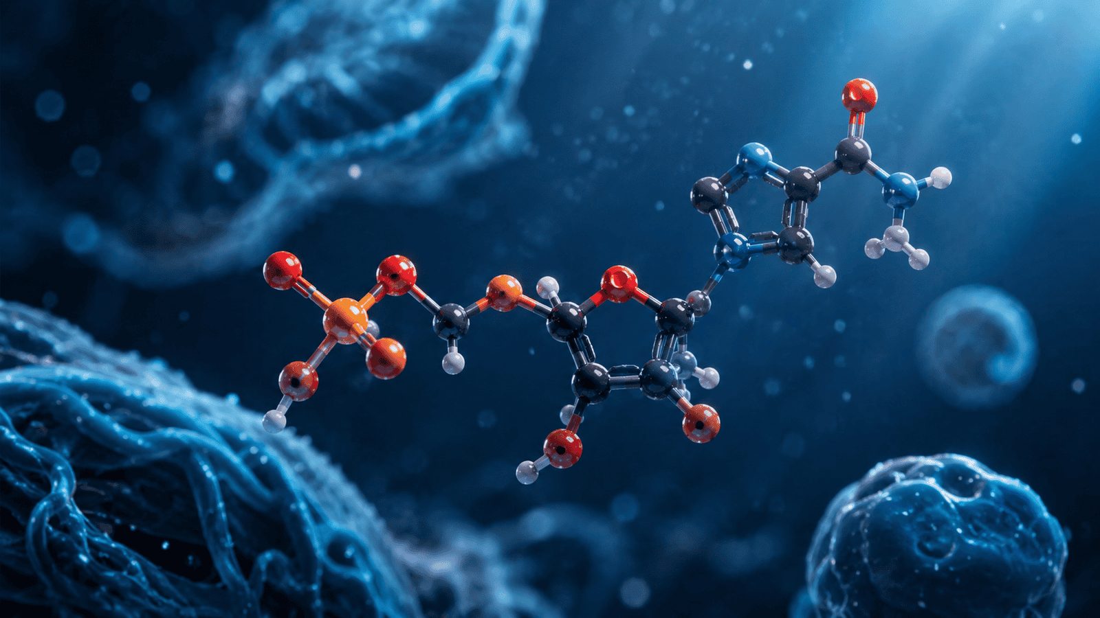 Estrutura molecular do NMN (mononucleotídeo de nicotinamida) em ambiente celular