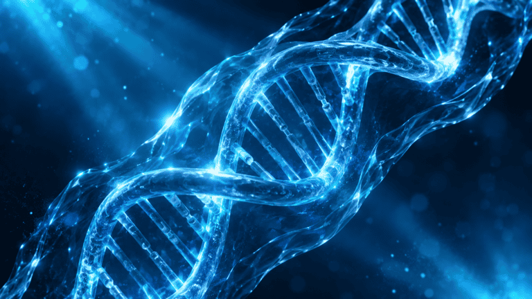 Hélice de DNA com brilho protetor representando nad efeitos colaterais e segurança da suplementação