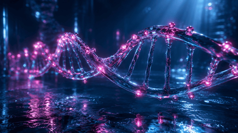 Ilustração sobre ômega 3 e idade biológica mostrando marcadores de metilação no DNA
